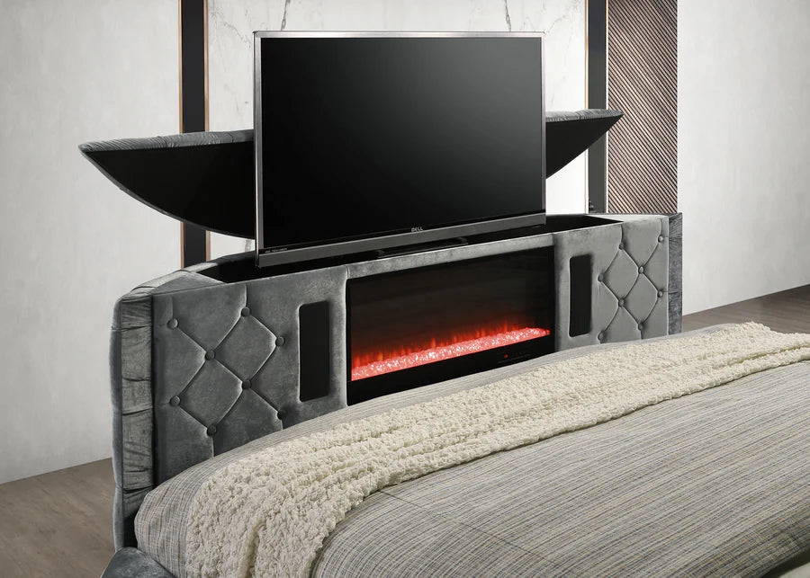 Voltare  Upholstered Fireplace Bed with TV Lift