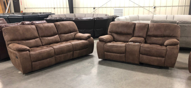 6715 Motion Sofa &  Dbl Glider Console Love in Saddle - Big Man Recliner Available