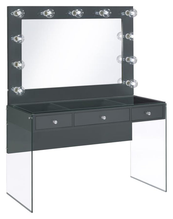 Afshan 3-drawer Vanity Set with Lighting Grey High Gloss